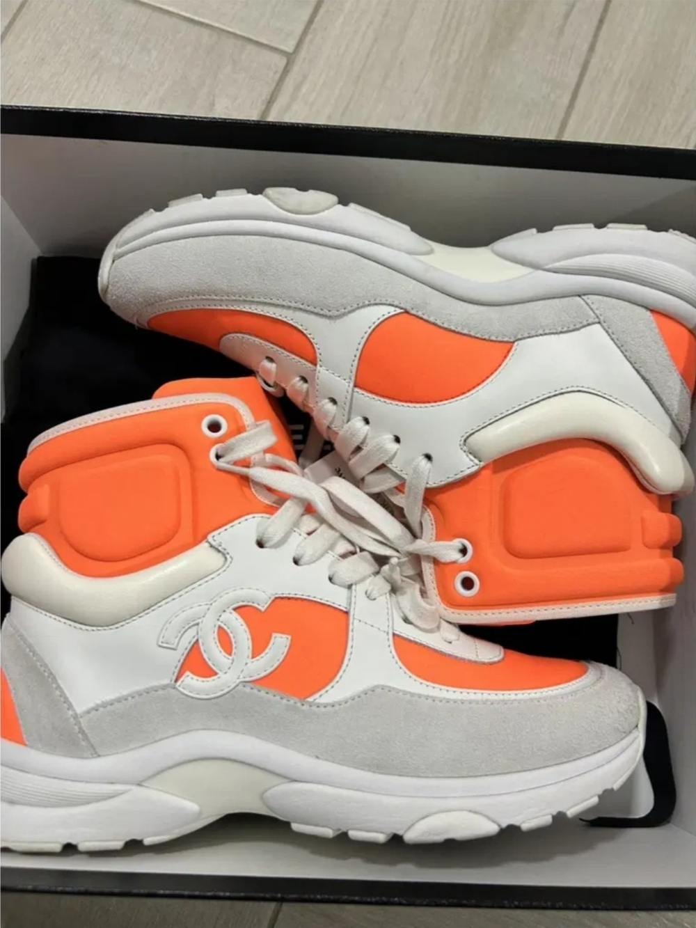 Chanel Orange & White High-Top Trainers